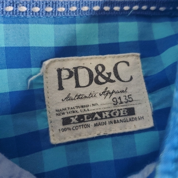 PD&C Classic Plaid Button Down Shirt Men’s XL Blue - Picture 7 of 12